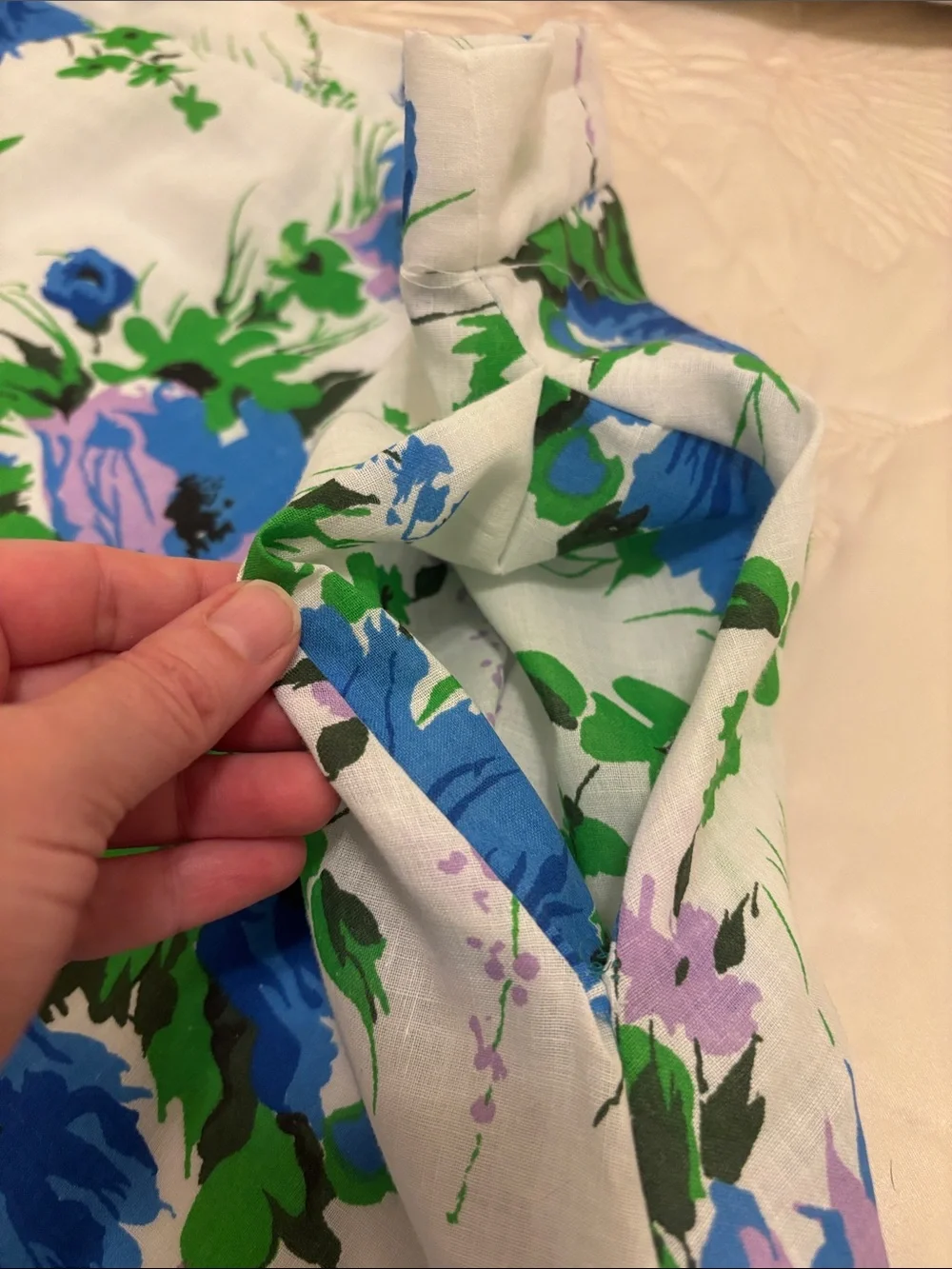 Floral A-Line Skirt in White with Blue and Green Print